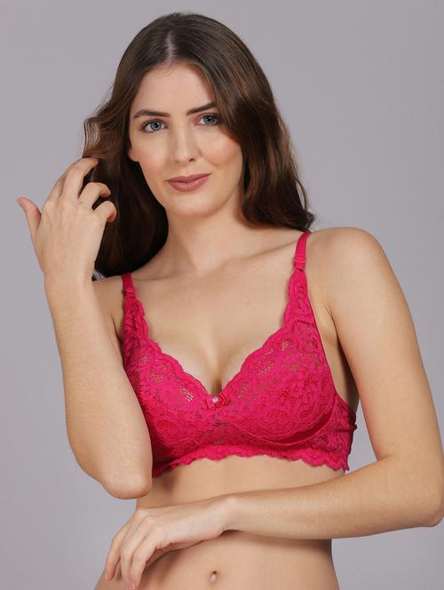 pink solid lace bra - 18310029 - Very Small Image - 1