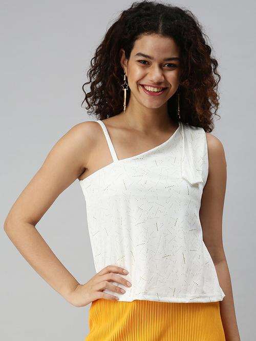 women's white single shoulder top - 18310425 - Very Small Image - 1