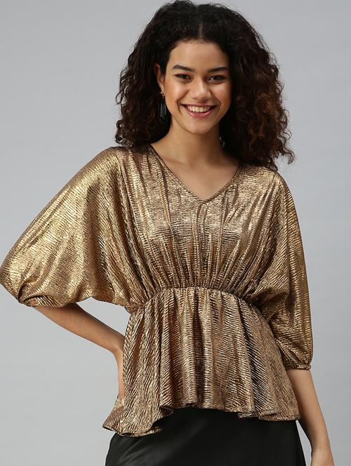 v-neck solid peplum top - 18310436 - Very Small Image - 1
