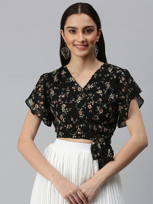 v-neck floral blouson top - 18310457 - Very Small Image - 1