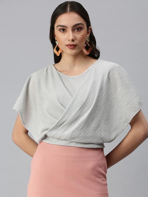 round neck solid blouson top - 18310466 - Very Small Image - 1