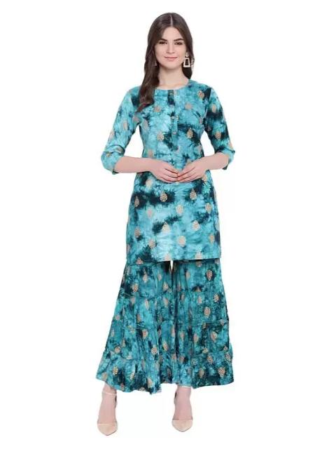 printed rayon kurti with sarara a - 18310594 - Very Small Image - 1