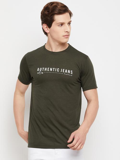 olive-green chest-printed topwear - 18310965 - Very Small Image - 1