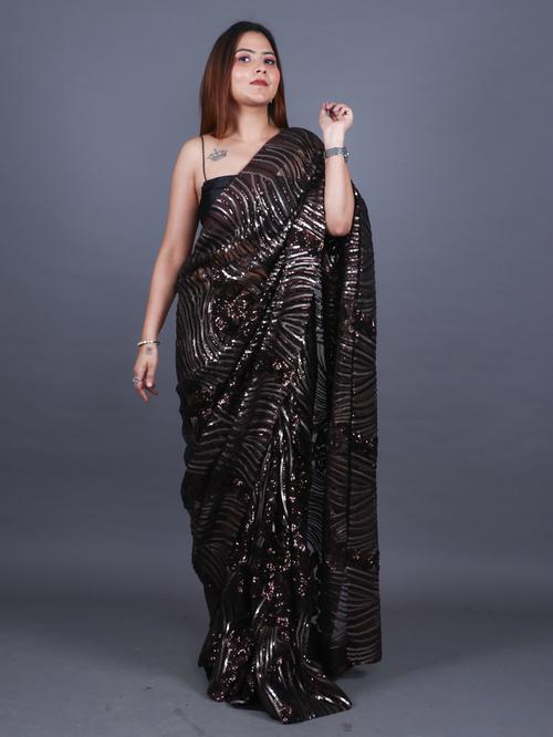 irish coffee sequin saree - 18311093 - Very Small Image - 1