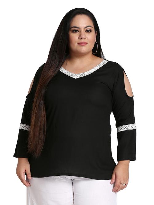 v-neck contrast detail top - 18311887 - Very Small Image - 1