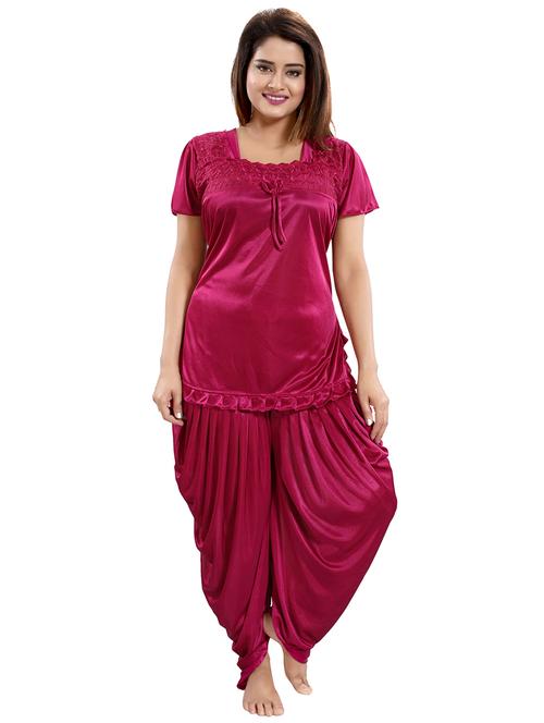 square neck solid nightwear pajama set - 18312147 - Very Small Image - 1
