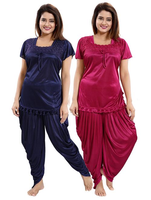 pack of 2 solid nightwear pajama set - 18312166 - Very Small Image - 1