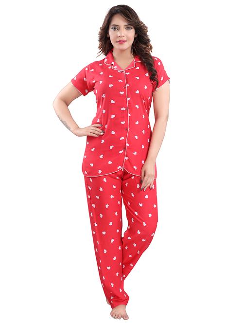 shirt collar printed nightwear pajama set - 18312186 - Very Small Image - 1