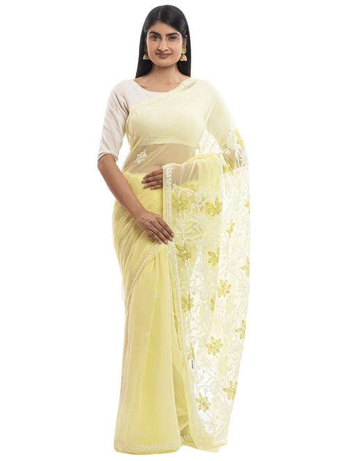 yellow georgette saree with blouse - 18312226 - Very Small Image - 1