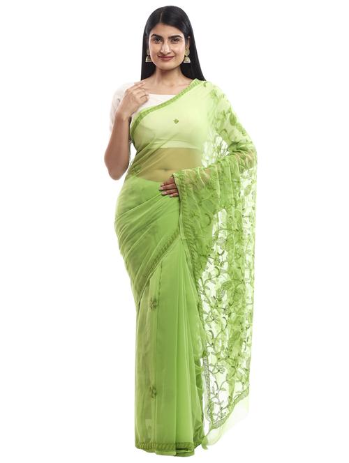 green georgette saree with blouse - 18312229 - Very Small Image - 1