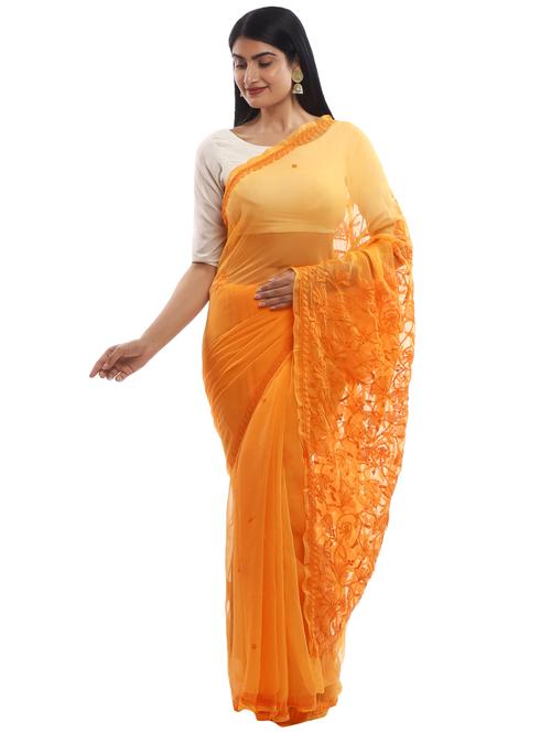 orange chiffon saree with blouse - 18312230 - Very Small Image - 1