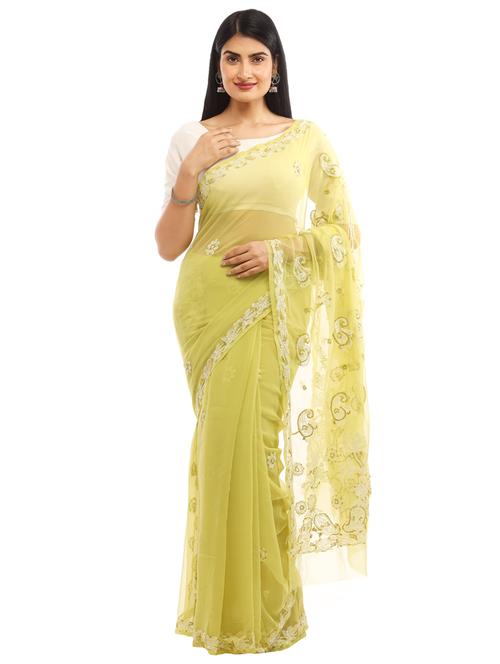 green georgette saree with blouse - 18312239 - Very Small Image - 1