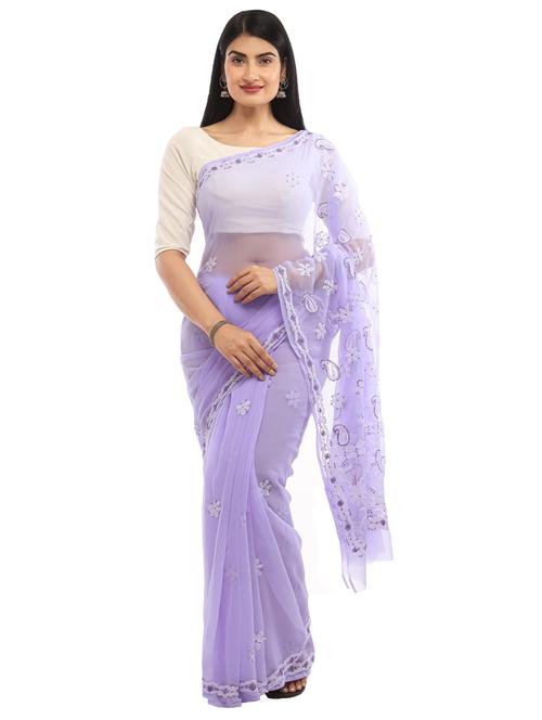 purple georgette saree with blouse - 18312242 - Very Small Image - 1