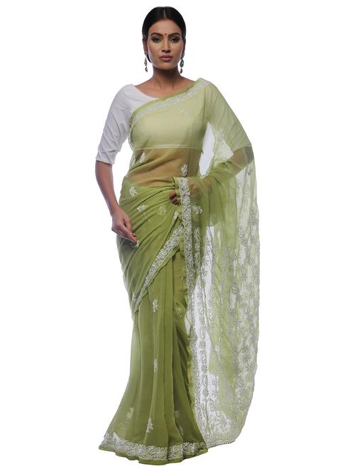 green georgette saree with blouse - 18312252 - Very Small Image - 1