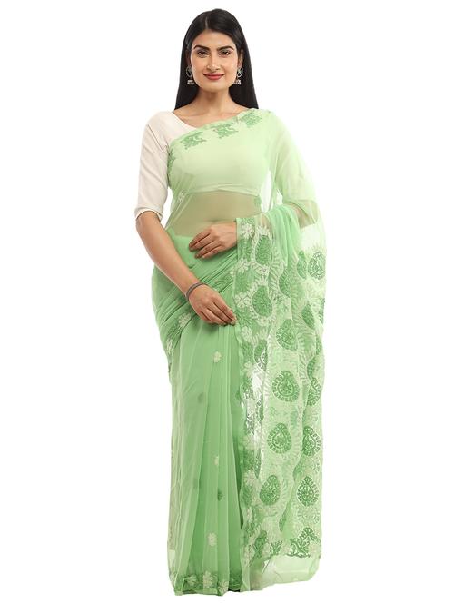 green georgette saree with blouse - 18312262 - Very Small Image - 1