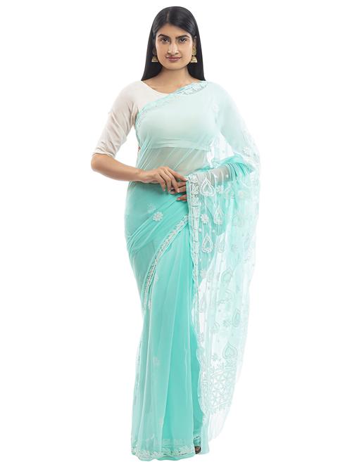green georgette saree with blouse - 18312265 - Very Small Image - 1
