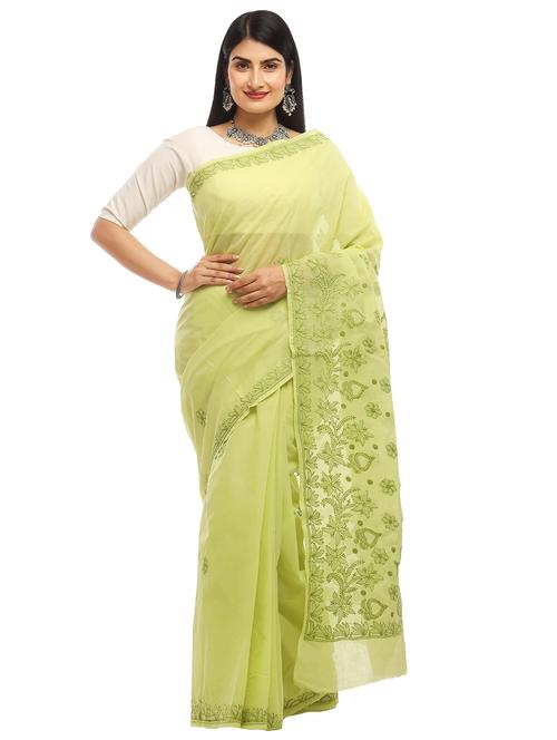 green cotton saree with blouse - 18312286 - Very Small Image - 1