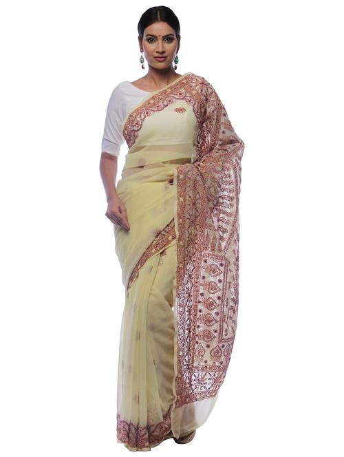 yellow georgette saree with blouse - 18312287 - Very Small Image - 1