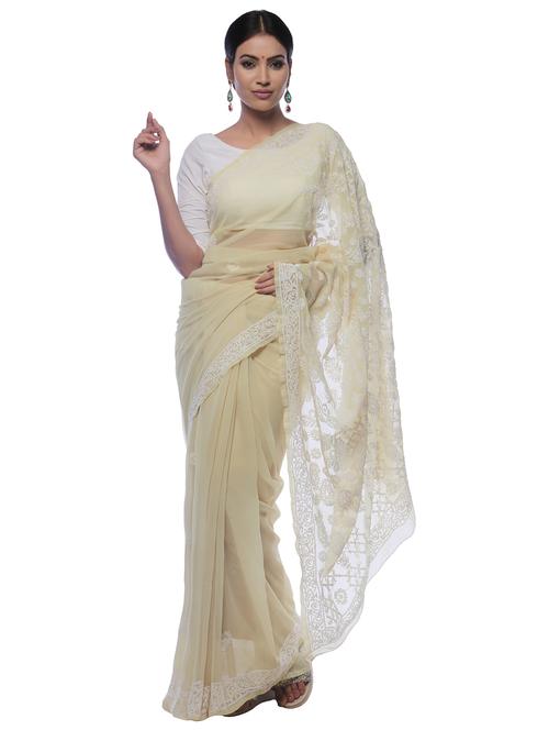 yellow georgette saree with blouse - 18312288 - Very Small Image - 1