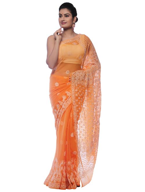 orange chiffon saree with blouse - 18312292 - Very Small Image - 1