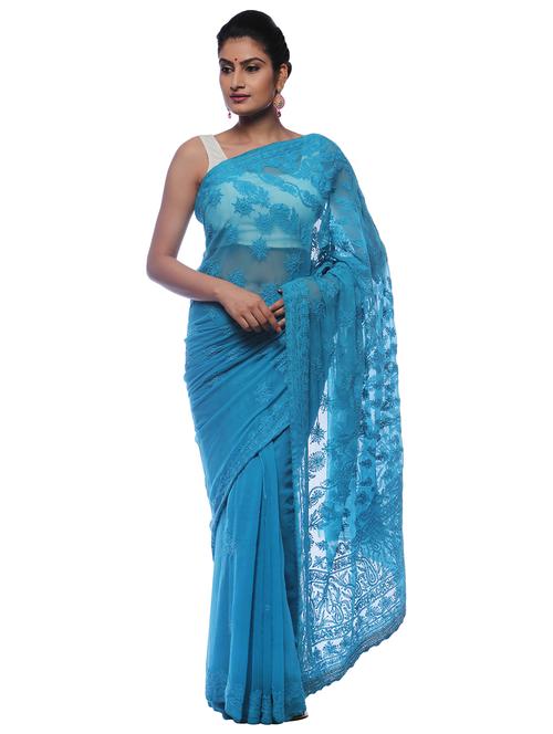 blue georgette saree with blouse - 18312319 - Very Small Image - 1