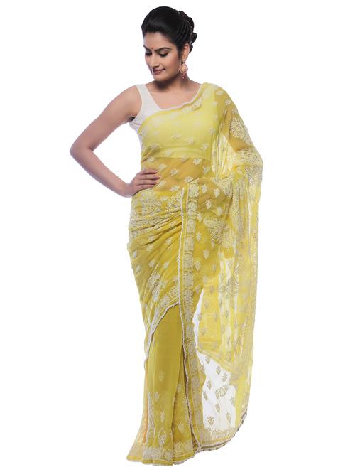 green georgette saree with blouse - 18312321 - Very Small Image - 1