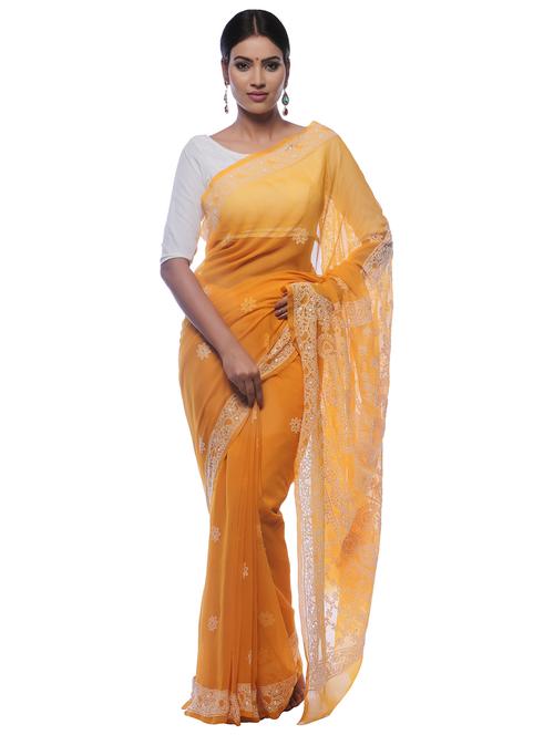 mustard georgette saree with blouse - 18312345 - Very Small Image - 1