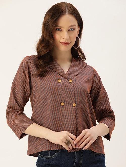 orange checkered regular top - 18312812 - Very Small Image - 1