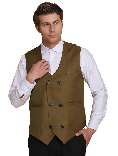 olive green solid waist coat - 18312963 - Very Small Image - 1