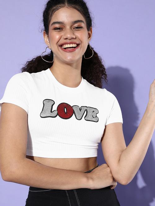 round neck printed crop tee - 18312984 - Very Small Image - 1