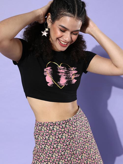 round neck printed crop tee - 18312987 - Very Small Image - 1