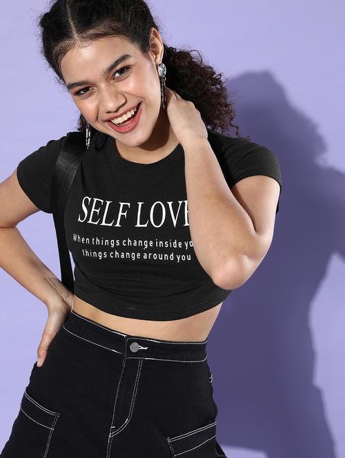 round neck printed crop tee - 18312988 - Very Small Image - 1