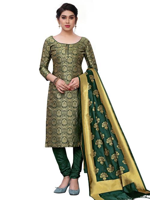 green silk blend unstitched suit - 18313145 - Very Small Image - 1