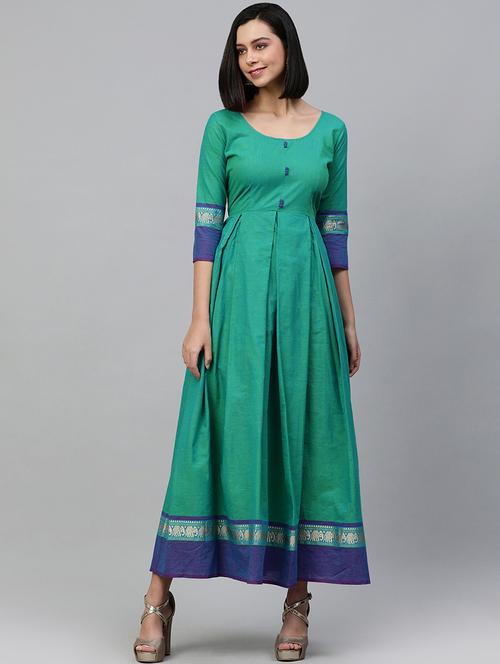 green solid fit & flare ethnic dress - 18313310 - Very Small Image - 1