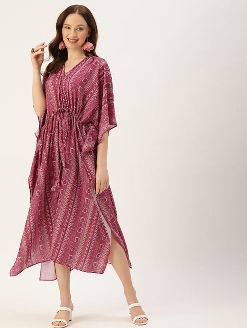 v-neck solid kaftan dresses - 18313330 - Very Small Image - 1