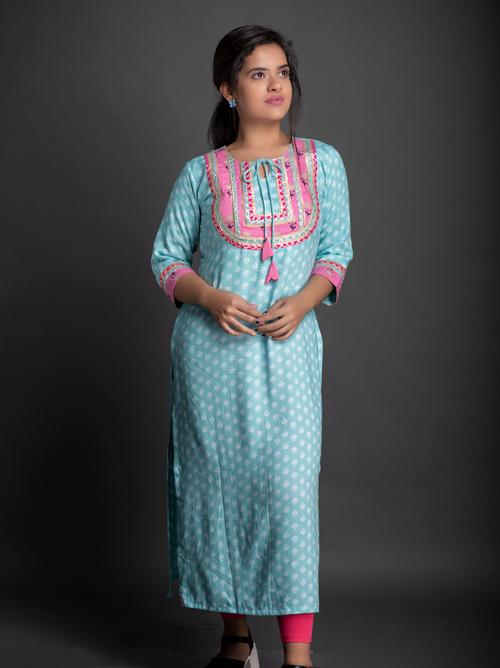 blue printed straight kurta - 18313466 - Very Small Image - 1
