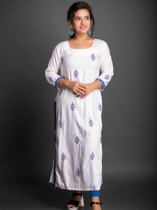 elora white and blue embroidered straight kurta - 18313468 - Very Small Image - 1
