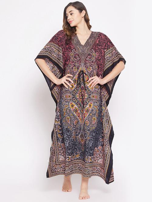 v-neck printed kaftan dress - 18313496 - Very Small Image - 1