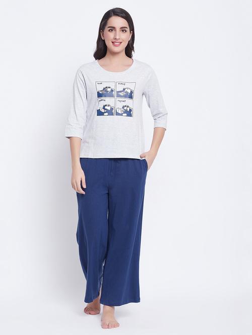 round neck printed nightwear pajama set - 18313598 - Very Small Image - 1