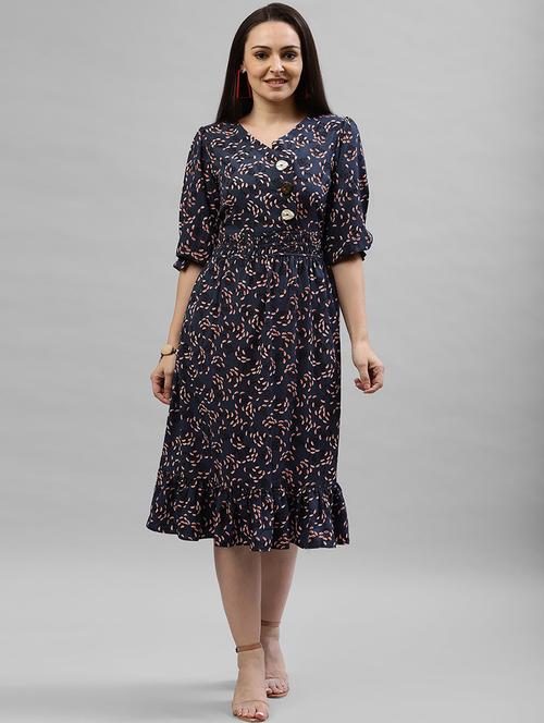 v-neck printed a-line dress - 18313856 - Very Small Image - 1
