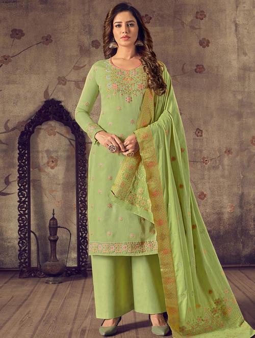 green palazzo suits unstitched suit - 18314215 - Very Small Image - 1