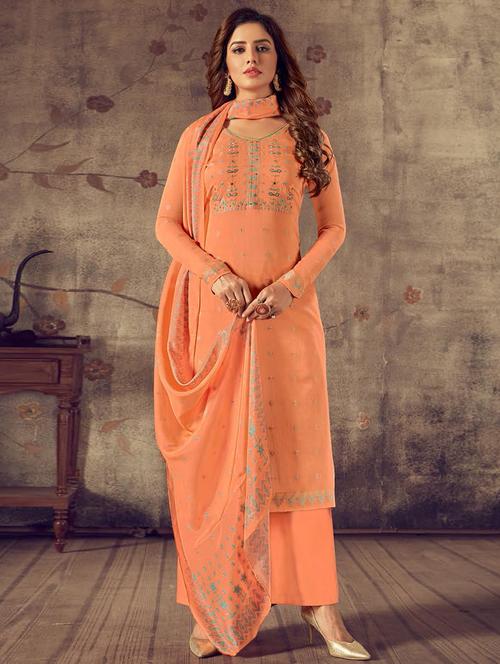 orange palazzo suits unstitched suit - 18314218 - Very Small Image - 1