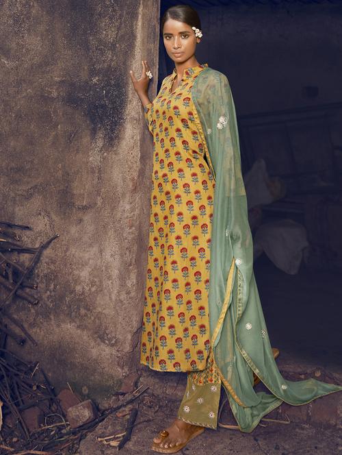 yellow straight pant suits unstitched suit - 18314219 - Very Small Image - 1