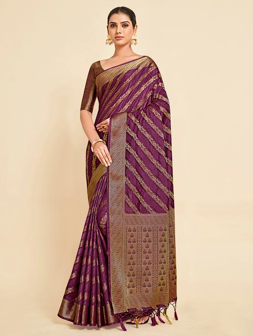 purple art silk kanjivaram saree with blouse - 18314242 - Very Small Image - 1