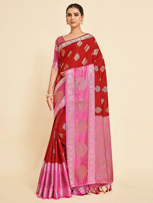 women's floral red colored saree with blouse - 18314244 - Very Small Image - 1