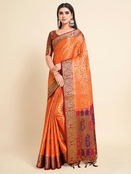 orange art silk kanjivaram saree with blouse - 18314249 - Very Small Image - 1