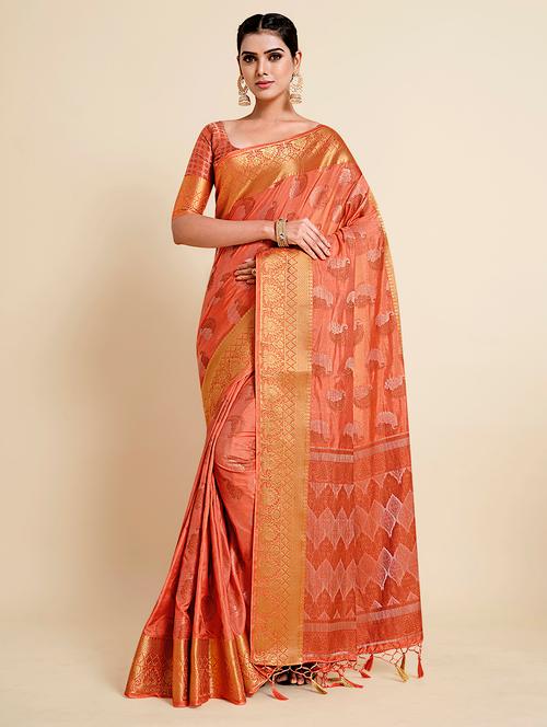 orange art silk kanjivaram saree with blouse - 18314258 - Very Small Image - 1
