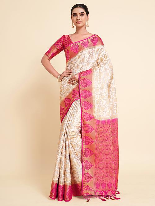 offwhite art silk kanjivaram saree with blouse - 18314305 - Very Small Image - 1