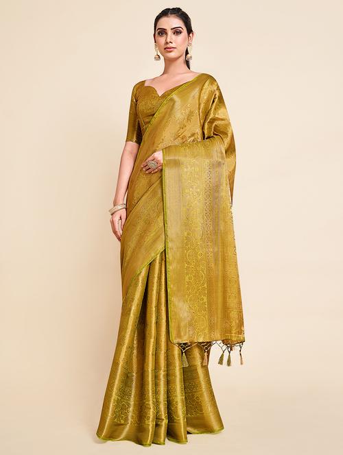 yellow art silk kanjivaram saree with blouse - 18314366 - Very Small Image - 1