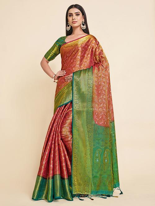 women's floral orange colored saree - 18314377 - Very Small Image - 1